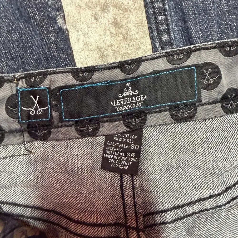 Leverage Palancada Vintage Y2K Embroidered Skull and Scissor Pocket Denim Jeans